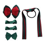 School Hair Accessories Value Pack 4 Piece School Uniform Hair Bow Non Slip Hair Clip Hair Tie Pinkberry Kisses Hunter Green Red