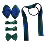 School Hair Accessories Value Pack 4 Piece School Uniform Hair Bow Non Slip Hair Clip Hair Tie Pinkberry Kisses Hunter Green Royal Blue