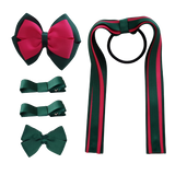 School Hair Accessories Value Pack 4 Piece School Uniform Hair Bow Non Slip Hair Clip Hair Tie Pinkberry Kisses Hunter Green Shocking Pink