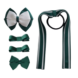 School Hair Accessories Value Pack 4 Piece School Uniform Hair Bow Non Slip Hair Clip Hair Tie Pinkberry Kisses Hunter Green White