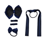 School Hair Accessories Value Pack 4 Piece School Uniform Hair Bow Non Slip Hair Clip Hair Tie Pinkberry Kisses Navy Blue Black