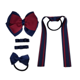 School Hair Accessories Value Pack 4 Piece School Uniform Hair Bow Non Slip Hair Clip Hair Tie Pinkberry Kisses Navy Blue Burgundy