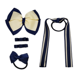 School Hair Accessories Value Pack 4 Piece School Uniform Hair Bow Non Slip Hair Clip Hair Tie Pinkberry Kisses Navy Blue Cream Ivory