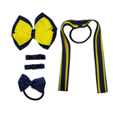 School Hair Accessories Value Pack 4 Piece School Uniform Hair Bow Non Slip Hair Clip Hair Tie Pinkberry Kisses Navy Blue Daffodil Yellow