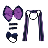 School Hair Accessories Value Pack 4 Piece School Uniform Hair Bow Non Slip Hair Clip Hair Tie Pinkberry Kisses Navy Blue Grape