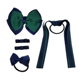 School Hair Accessories Value Pack 4 Piece School Uniform Hair Bow Non Slip Hair Clip Hair Tie Pinkberry Kisses Navy Blue Hunter Green