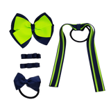School Hair Accessories Value Pack 4 Piece School Uniform Hair Bow Non Slip Hair Clip Hair Tie Pinkberry Kisses Navy Blue Key Lime