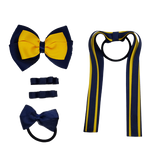 School Hair Accessories Value Pack 4 Piece School Uniform Hair Bow Non Slip Hair Clip Hair Tie Pinkberry Kisses Navy Blue Mazie Yellow