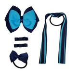 School Hair Accessories Value Pack 4 Piece School Uniform Hair Bow Non Slip Hair Clip Hair Tie Pinkberry Kisses Navy Blue Misty Turquoise