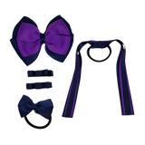 School Hair Accessories Value Pack 4 Piece School Uniform Hair Bow Non Slip Hair Clip Hair Tie Pinkberry Kisses Navy Blue Purple