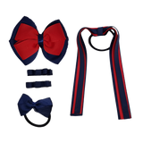 School Hair Accessories Value Pack 4 Piece School Uniform Hair Bow Non Slip Hair Clip Hair Tie Pinkberry Kisses Navy Blue Red