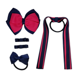 School Hair Accessories Value Pack 4 Piece School Uniform Hair Bow Non Slip Hair Clip Hair Tie Pinkberry Kisses Navy Blue Shocking Pink