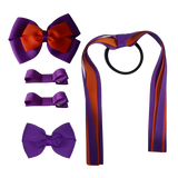 School Hair Accessories Value Pack 4 Piece School Uniform Hair Bow Non Slip Hair Clip Hair Tie Pinkberry Kisses Purple Autumn Orange