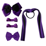 School Hair Accessories Value Pack 4 Piece School Uniform Hair Bow Non Slip Hair Clip Hair Tie Pinkberry Kisses Purple Black