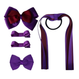 School Hair Accessories Value Pack 4 Piece School Uniform Hair Bow Non Slip Hair Clip Hair Tie Pinkberry Kisses Purple Burgundy