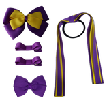 School Hair Accessories Value Pack 4 Piece School Uniform Hair Bow Non Slip Hair Clip Hair Tie Pinkberry Kisses Purple Daffodil Yellow