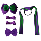 School Hair Accessories Value Pack 4 Piece School Uniform Hair Bow Non Slip Hair Clip Hair Tie Pinkberry Kisses Purple Emerald Green