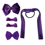 School Hair Accessories Value Pack 4 Piece School Uniform Hair Bow Non Slip Hair Clip Hair Tie Pinkberry Kisses Purple Grape 