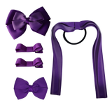 School Hair Accessories Value Pack 4 Piece School Uniform Hair Bow Non Slip Hair Clip Hair Tie Pinkberry Kisses Purple Grape