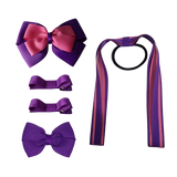 School Hair Accessories Value Pack 4 Piece School Uniform Hair Bow Non Slip Hair Clip Hair Tie Pinkberry Kisses Purple Hot Pink