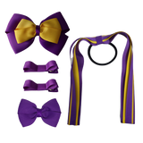School Hair Accessories Value Pack 4 Piece School Uniform Hair Bow Non Slip Hair Clip Hair Tie Pinkberry Kisses Purple Mazie Yellow