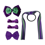 School Hair Accessories Value Pack 4 Piece School Uniform Hair Bow Non Slip Hair Clip Hair Tie Pinkberry Kisses Purple Mint Green