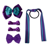 School Hair Accessories Value Pack 4 Piece School Uniform Hair Bow Non Slip Hair Clip Hair Tie Pinkberry Kisses Purple Misty Turquoise