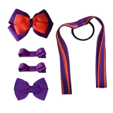 School Hair Accessories Value Pack 4 Piece School Uniform Hair Bow Non Slip Hair Clip Hair Tie Pinkberry Kisses Purple Neon orange