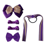 School Hair Accessories Value Pack 4 Piece School Uniform Hair Bow Non Slip Hair Clip Hair Tie Pinkberry Kisses Purple Peach