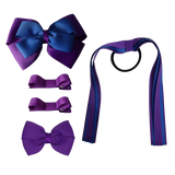 School Hair Accessories Value Pack 4 Piece School Uniform Hair Bow Non Slip Hair Clip Hair Tie Pinkberry Kisses Purple Royal Blue 