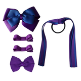 School Hair Accessories Value Pack 4 Piece School Uniform Hair Bow Non Slip Hair Clip Hair Tie Pinkberry Kisses Purple Royal Blue