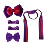 School Hair Accessories Value Pack 4 Piece School Uniform Hair Bow Non Slip Hair Clip Hair Tie Pinkberry Kisses Purple Shocking Pink