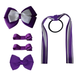 School Hair Accessories Value Pack 4 Piece School Uniform Hair Bow Non Slip Hair Clip Hair Tie Pinkberry Kisses Purple White