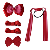 School Hair Accessories Value Pack 4 Piece School Uniform Hair Bow Non Slip Hair Clip Hair Tie Pinkberry Kisses Red Hot Pink 