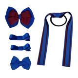 School Hair Accessories Value Pack 4 Piece School Uniform Hair Bow Non Slip Hair Clip Hair Tie Pinkberry Kisses Royal Blue Burgundy