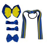 School Hair Accessories Value Pack 4 Piece School Uniform Hair Bow Non Slip Hair Clip Hair Tie Pinkberry Kisses Royal Blue Daffodil Yellow