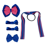 School Hair Accessories Value Pack 4 Piece School Uniform Hair Bow Non Slip Hair Clip Hair Tie Pinkberry Kisses Royal Blue Hot Pink