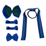School Hair Accessories Value Pack 4 Piece School Uniform Hair Bow Non Slip Hair Clip Hair Tie Pinkberry Kisses Royal Blue Hunter Green