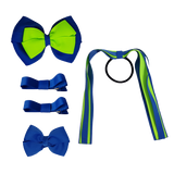 School Hair Accessories Value Pack 4 Piece School Uniform Hair Bow Non Slip Hair Clip Hair Tie Pinkberry Kisses Royal Blue Key Lime
