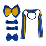 School Hair Accessories Value Pack 4 Piece School Uniform Hair Bow Non Slip Hair Clip Hair Tie Pinkberry Kisses Royal Blue Mazie Yellow