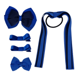 School Hair Accessories Value Pack 4 Piece School Uniform Hair Bow Non Slip Hair Clip Hair Tie Pinkberry Kisses Royal Blue Navy Blue
