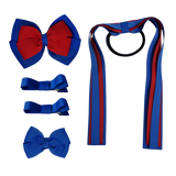 School Hair Accessories Value Pack 4 Piece School Uniform Hair Bow Non Slip Hair Clip Hair Tie Pinkberry Kisses Royal Blue Red