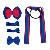 School Hair Accessories Value Pack 4 Piece School Uniform Hair Bow Non Slip Hair Clip Hair Tie Pinkberry Kisses Royal Blue Shocking Pink
