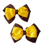 School Uniform Double Cherish Hair Bow 11cm - Brown Base & Centre Ribbon