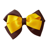 School Uniform Double Cherish Hair Bow 11cm - Brown Base & Centre Ribbon (24 colours top)