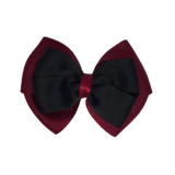 School uniform hair accessories Double Cherish Bow Non Slip Hair Clip Hair Bow Hair Tie - Burgundy Base & Centre Ribbon 11cm Burgundy Black  - Pinkberry Kisses