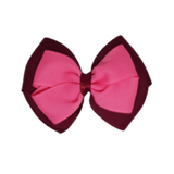 School uniform hair accessories Double Cherish Bow Non Slip Hair Clip Hair Bow Hair Tie - Burgundy Base & Centre Ribbon 11cm Burgundy Hot Pink - Pinkberry Kisses