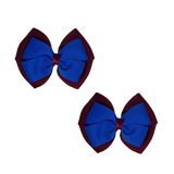 School uniform hair accessories Double Cherish Bow Non Slip Hair Clip Hair Bow Hair Tie - Burgundy Base & Centre Ribbon 11cm Burgundy Electric Blue - Pinkberry Kisses Pair 