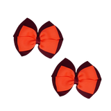 School uniform hair accessories Double Cherish Bow Non Slip Hair Clip Hair Bow Hair Tie - Burgundy Base & Centre Ribbon 11cm Burgundy Neon orange - Pinkberry Kisses Pair  