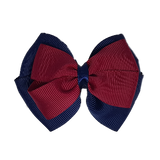 School uniform hair accessories Double Cherish Hair Bow 9cm - Navy Blue Base & Centre Ribbon Burgundy - Pinkberry Kisses